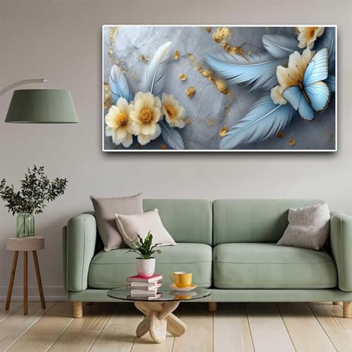 Diamond Painting Feder Diamant Painting Bilder Blume Erwachsene Kinder, by Malen Nach Zahlen, DIY Full Drill Cross Embroidery Malerei Set for Living Room Home Wall Decoration Geschenke 30x60cm Y361 von Nigsnxng