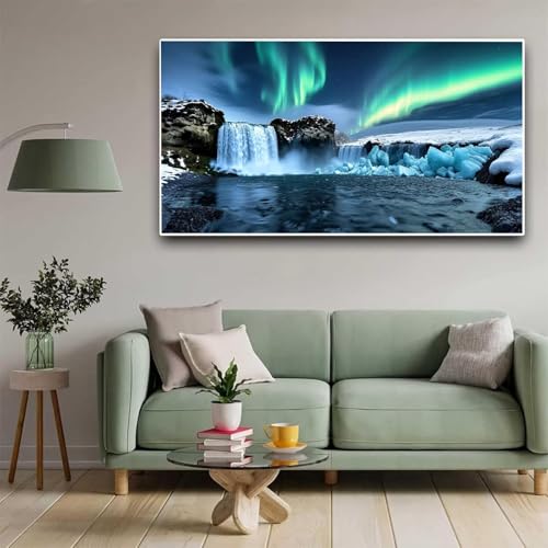 Diamond Painting Polarlicht Diamant Painting Bilder Winter Erwachsene Kinder, by Malen Nach Zahlen, DIY Full Drill Cross Embroidery Malerei Set for Living Room Wall Decoration Geschenke 30x60cm Y345 von Nigsnxng