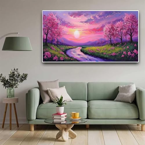 Diamond Painting Rosa Diamant Painting Bilder Baum Erwachsene Kinder, by Malen Nach Zahlen, DIY Full Drill Cross Embroidery Malerei Set for Living Room Home Wall Decoration Geschenke 100x200cm Y350 von Nigsnxng