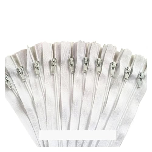 NihaoWXM 10 Stück 3 Zoll - 24 Zoll (7,5 cm - 60 cm) Nylon-Spiralreißverschlüsse for Schneider, Nähen, Basteln, Nylon-Reißverschlüsse ReißVerschluss NäHen(White,55CM_10PCS) von NihaoWXM