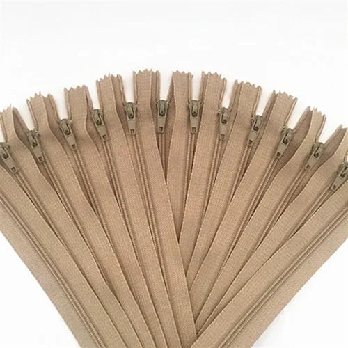 NihaoWXM 10 Stück Nylon-Spulenreißverschlüsse for Schneider, Kanalisation, Basteln, Bekleidung, Nähzubehör, Basteln, Nähen ReißVerschluss NäHen(Khaki,20inch (50cm)) von NihaoWXM