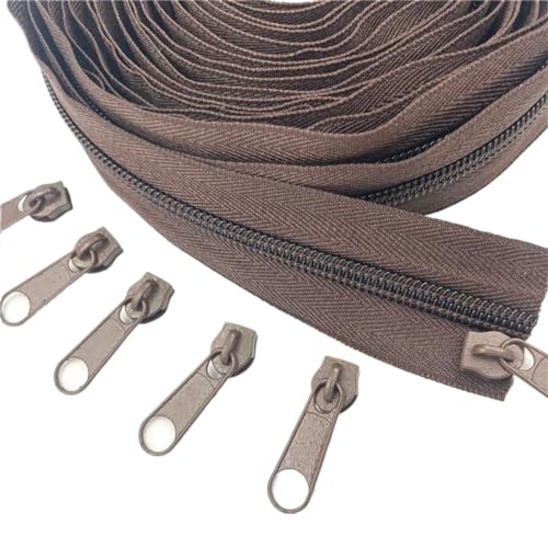 NihaoWXM 5 Meter Langer Nylon-Spulenreißverschluss mit 10 Reißverschlussschiebern for Selbernähen von Kleidungszubehör ReißVerschluss NäHen(Coffee 304) von NihaoWXM