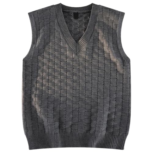 NihaoWXM Strickweste Herren Gestricktes Tanktop mit Jacquardmuster, horizontales Karomuster, Weste aus weichem Baumwollgarn for Herren, Strickpullover(Gray,Pack of 1_L) von NihaoWXM