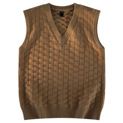 NihaoWXM Strickweste Herren Gestricktes Tanktop mit Jacquardmuster, horizontales Karomuster, Weste aus weichem Baumwollgarn for Herren, Strickpullover(Khaki,Pack of 1_M) von NihaoWXM