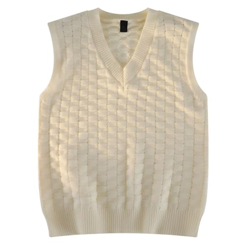 NihaoWXM Strickweste Herren Gestricktes Tanktop mit Jacquardmuster, horizontales Karomuster, Weste aus weichem Baumwollgarn for Herren, Strickpullover(White,Pack of 1_XL) von NihaoWXM