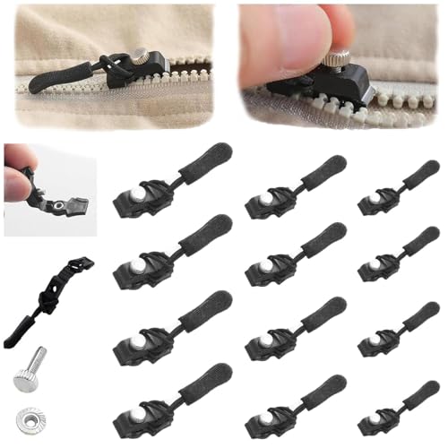 2025 New Upgrade Zipper Repair Replacement Kit, Universal Instant Zipper Fix Sliding Teeth Screw Head with 3 Different Sizes, Replacement Zip Slider for Jacket Backpack Luggage Sleeping Bag (12 Pcs) von Nihexo