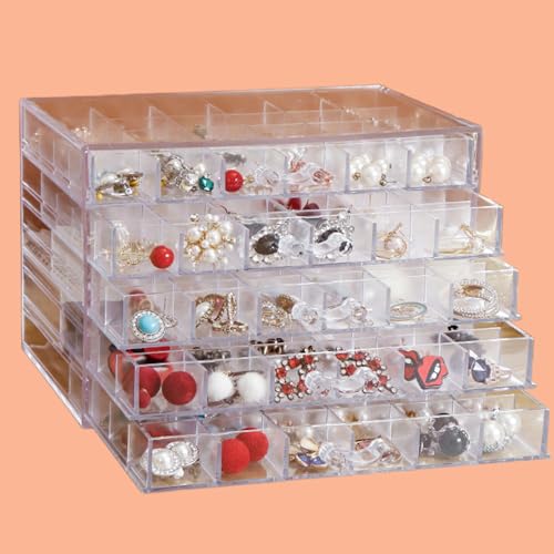 Niiyen 120 Fächern Plastik Sortierbox für Kleinteile Boxen Aufbewahrung, 5 Lagen Aufbewahrungsbox, Transparente Schmuck Organizer Box für Ohrringen, Saatgut, Perlen von Niiyen