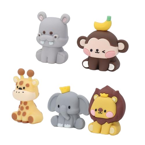 Niiyen 5pcs Safari Tierkuchen Topper Mini Dschungel Wildkuchen Figuren Süße Dekoration mit Affen Elefant Giraffe Nilpferde Löwe für Themen Geburtstagsfeier von Niiyen