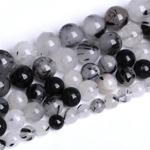 AAAAA Natürliche Quarz-Topas-Perlen, Kristallperlen, Naturstein-Perlen für Schmuckherstellung, DIY-Halskette, Armband, schwarz, Rutilated Quar, 6 mm, 59 bis 63 Stück AAAAA Natürliche Quarz-Topas-Perlen, Kristallperlen, Naturstein-Perlen für Schmuckherstellung, DIY-Halskette, Armband, schwarz, Rutilated Quar, 6 mm, 59 bis 63 Stück von Niiyyjj