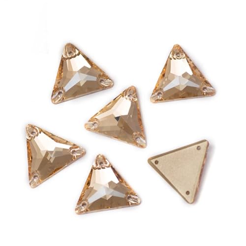 Dreieckige Kristall-Strasssteine zum Aufnähen, Glasperlen, flache Rückseite, Strasssteine für Kleidung, goldener Schatten, 16 mm, 36 Stück von Niiyyjj