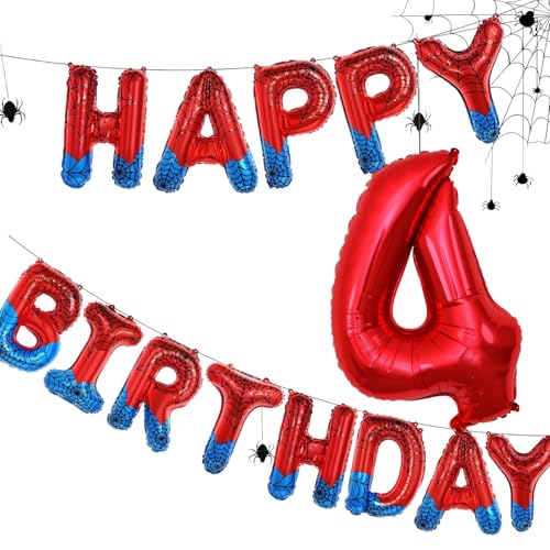 Spinnenmotiv Happy Birthday Banner Party Dekorationen Große Zahl 4 Folienballons Superhelden Party Dekorationen für Jungen Spinnenmotiv Happy Birthday Banner Party Dekorationen Große Zahl 4 Folienballons Superhelden Party Dekorationen für Jungen von Nikolaus