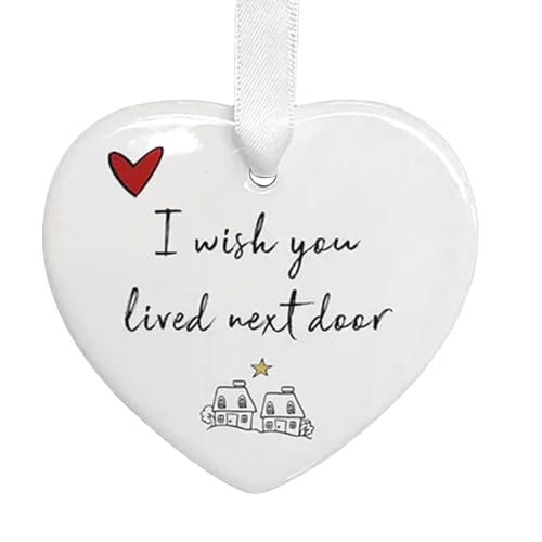 Herz-Ornament zum Aufhängen Keramik-Herz zum Aufhängen Weihnachts-Keramik-Ornamentschild „I Wish You Lived Next Door“ - Weihnachts-Keramik-Herz-Hängeanhänger für den Weihnachtsbaum von Niktule