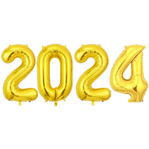 Niktule 2024 Folien-Zahlenballons - 40 Zoll dekorative Luftballons - Ästhetisch glänzende große Universalballons 2024 Mylar-Ballons für Silvester von Niktule