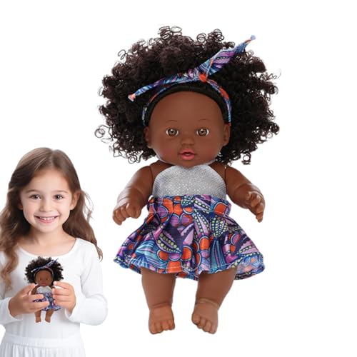 Niktule Schwarzes wiedergeborenes Mädchen, afrikanische wiedergeborene Puppe | Wiedergeborene echte Puppen,Ethnische Schwarze Spielzeugpuppe mit weichen, beweglichen Gliedmaßen und Kleidung zum von Niktule