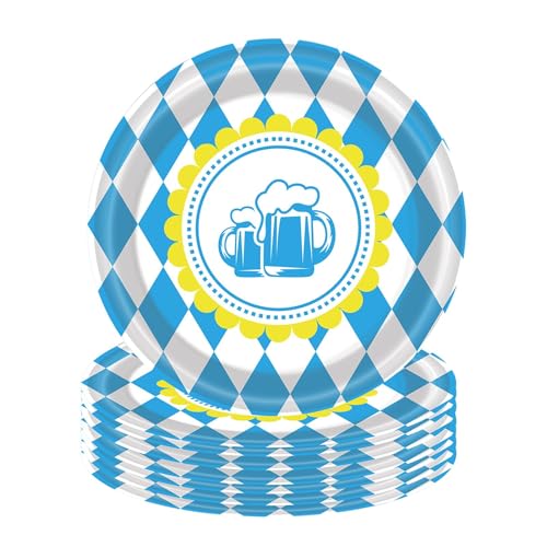 Oktoberfest-Zubehör,Oktoberfest-Dekorationen,20-teiliges Oktoberfest-Geschirr-Set für Zusammenkünfte - Designzubehör mit blau-weißer Flagge und Karomuster für 20 Gäste von Niktule