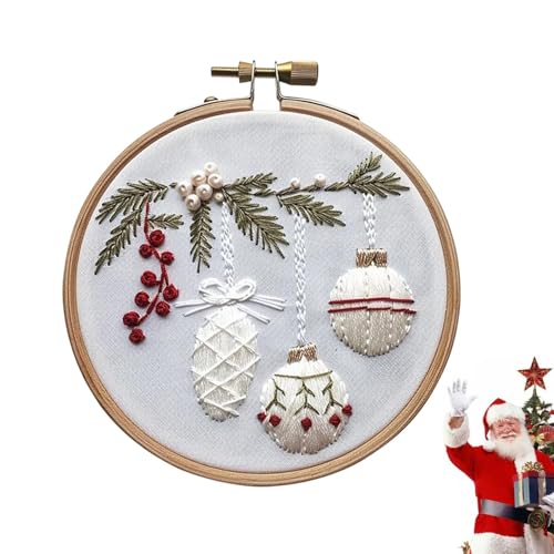 Weihnachts-Stickset, Anfänger Stickerei Set, Stickset Frohe Weihnachten, Kunst, Handwerk Und Nähen, Handarbeitsreifen, Handgefertigte Dekoration, Weihnachtsfeier-Ornamente, Wasserlöslich, Für Anfänger von Niktule