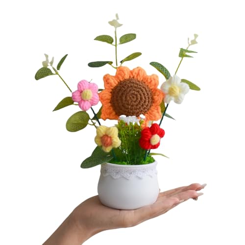 Nikuoan Häkelblumen, künstliche Sonnenblume, gestrickt, ewige Topfpflanzen, handgefertigte gehäkelte Puffblumen, Topfpflanzen für Zuhause, Büro, Dekoration, lustige Geschenke für Frauen, von Nikuoan