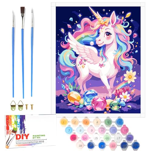 Nilnewuh Einhorn Malen Nach Zahlen für Kinder ab 6 Jahre, Junior und Erwachsene Anfänger, 40x50cm Groß DIY Painting Basteln Kit mit Leinwand Pinseln Acrylfarben, Gemälde Set für Mädchen Geschenke von Nilnewuh