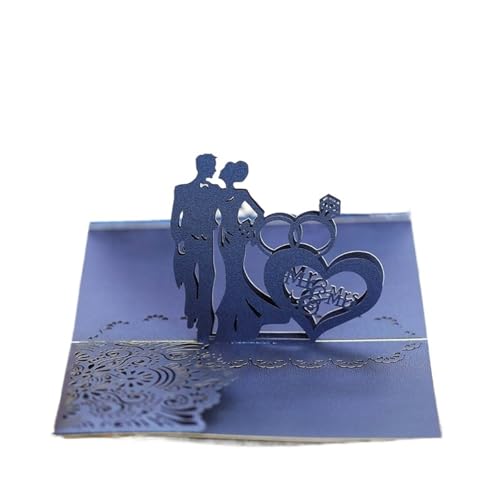 5 Stück europäische lasergeschnittene Hochzeitseinladungskarten, 3D-dreifach gefalteter Diamantring, Verlobungsgrußkarte, Hochzeitsparty-Bevorzugungszubehör(Dark Blue Cover) von Nilnyvda