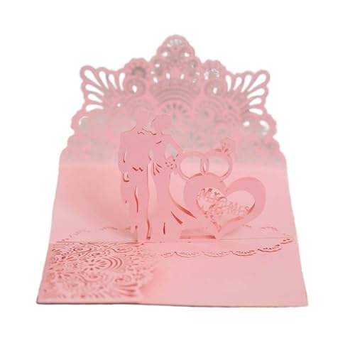 5 Stück europäische lasergeschnittene Hochzeitseinladungskarten, 3D-dreifach gefalteter Diamantring, Verlobungsgrußkarte, Hochzeitsparty-Bevorzugungszubehör(Only Pink Cover) von Nilnyvda