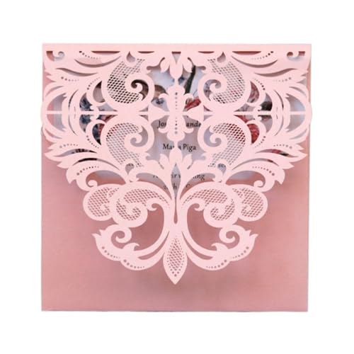 Nilnyvda 10 Stück blau, rosa, weiß, lasergeschnittene Einladungskarten, quadratische Grußkarten, Perlenpapier, Hochzeitskarten for Gäste, Leere Innenseite(Pink) von Nilnyvda