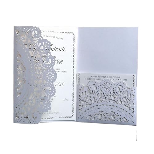 Nilnyvda 10 Stück europäische lasergeschnittene Hochzeitseinladungskarten, dreifach gefaltete Spitze, Geschäftsgrußkarte, Verlobung, Hochzeit, Partybevorzugung, Dekoration(White Cover Insert) von Nilnyvda