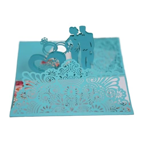 Nilnyvda 5 Stück europäische lasergeschnittene Hochzeitseinladungskarten, 3D-dreifach gefalteter Diamantring, Verlobungsgrußkarte, Hochzeitsparty-Bevorzugungszubehör(Blue Cover Insert) von Nilnyvda