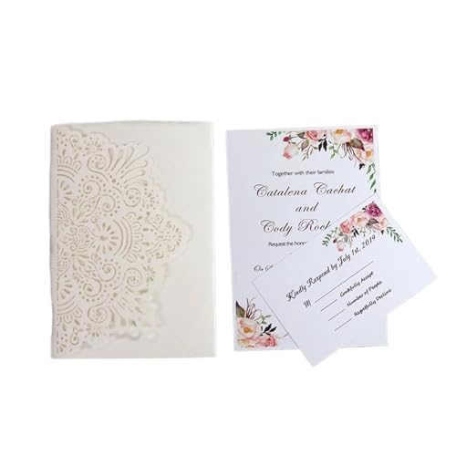 5 Stück europäische lasergeschnittene Hochzeitseinladungskarten, 3D-dreifach gefalteter Diamantring, Verlobungsgrußkarte, Hochzeitsparty-Bevorzugungszubehör(Ivory cover insert) von Nilnyvda