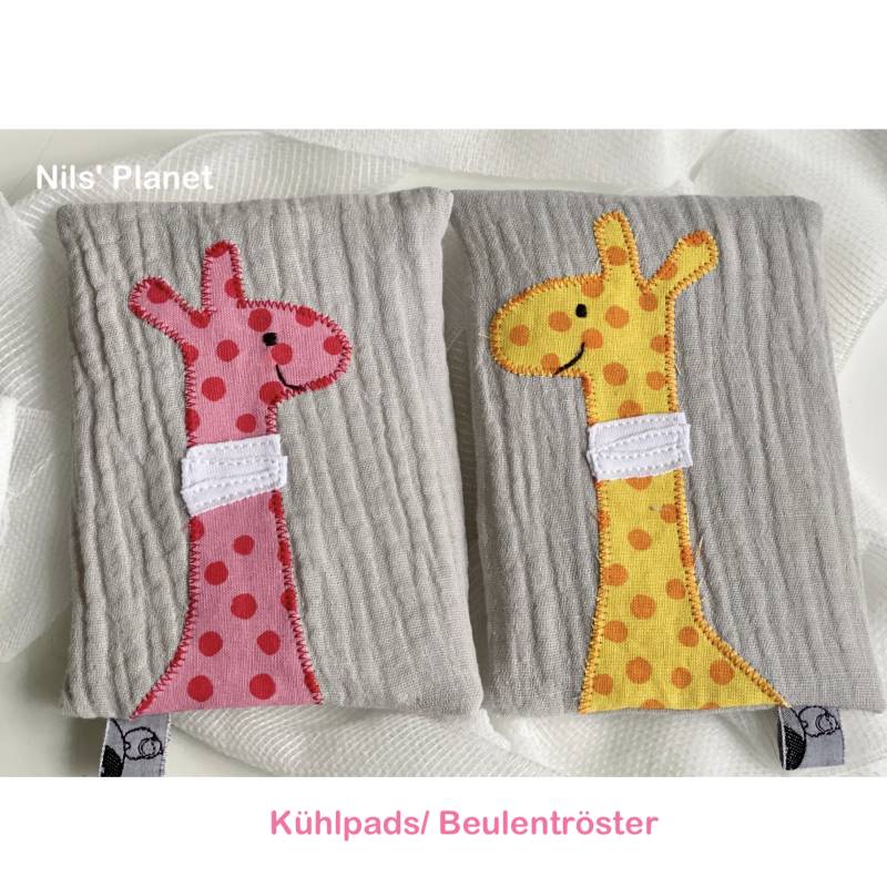 Kühlpad Mit Hülle Beulentröster Kühlpadhülle Kühlkissen Kalt-Warmkompresse Giraffe Musselin Applikation Geschenk Baby Mädchen Junge Krank von NilsPlanet