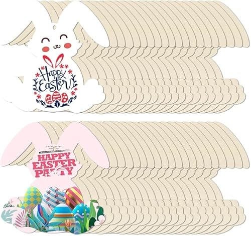 Große Größe 17,8 cm 40 Stück Holz Ostern Ornamente zum Bemalen, Holzhase Ornamente DIY Blank Bunny Unlackierte Holzscheiben Ornament für Home Crafts Hängende Frühlingsdekoration von Niltracy