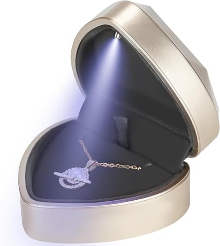 Herzförmige LED-Anhänger-Halskettenbox, Schmuck-Geschenk-Boxen für Armbänder, kleines Schmuckdisplay mit Licht für Antrag, Verlobung, Hochzeit, Valentinstag (Gold) von Niltracy