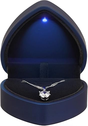 Herzförmige LED-Anhänger-Halskettenbox, Schmuck-Geschenk-Boxen für Armbänder, kleines Schmuckdisplay mit Licht für Antrag, Verlobung, Hochzeit, Valentinstag (blau) von Niltracy