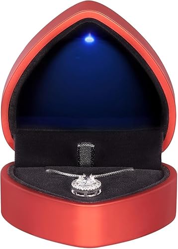 Herzförmige LED-Anhänger-Halskettenbox, Schmuck-Geschenk-Boxen für Armbänder, kleines Schmuckdisplay mit Licht für Antrag, Verlobung, Hochzeit, Valentinstag (rot) von Niltracy