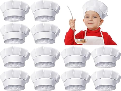 Niltracy Kochmütze für Kinder, elastisch, für Zuhause, Küche, Backen, Pizza, Partyzubehör, Weiß, 12 Stück von Niltracy