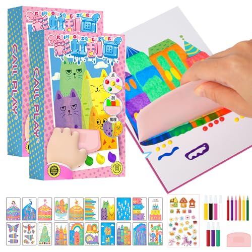 Nimedala Squeegee Art Malset für Kinder, 35-teiliges DIY-Regenbogen-Kratzbild, Regenbogen-Punkt-Malset, Mal- und Bastelset für Kinder (2 Set) von Nimedala