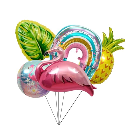 Nine San 4D Hawaii Luftballons Giant Flamingo Palmblätter Ananas Folienballon Hawaiian Helium Foil Ballons Aloha Luau Party Deko Sommerparty Tropical Strandparty 5 Stück von Nine San