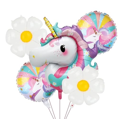 Nine San 5 Stück Einhorn Gänseblümchen Luftballons Unicorn Daisy Folienballon Einhornballon Party Geburtstagsdeko von Nine san