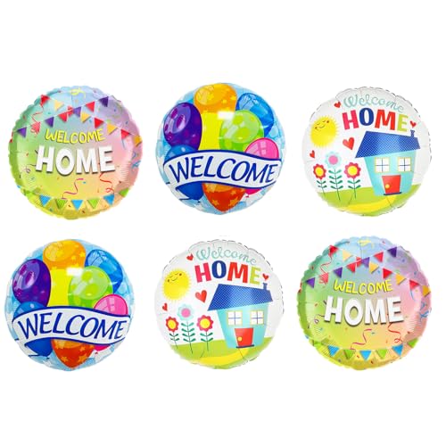 Nine San 6 Stück Herzlich Willkommen Zuhause Luftballon Welcome Home Baby Runde Folienballon Zurückkehren zu feiern Hochzeit Geburt Helium Foil Bunte Ballons Party Deko von Nine san