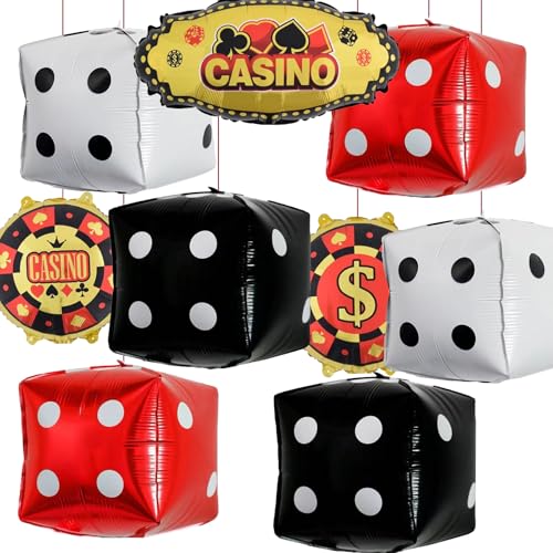 Nine San 9 Stücke Würfel Folienballons Große Dice Casino Luftballon Cube Würfelwürfel Ballon Las Vegas Kasino Royale Thema Party Deko(55 * 28cm) von Nine san