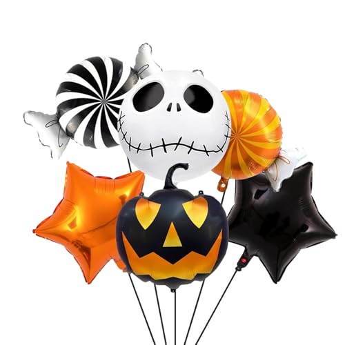 Nine San Halloween Süssigkeiten Luftballons Orange Schwarz Skull Folienballon Halloweenballon Party Deko 6 Stücke von Nine san