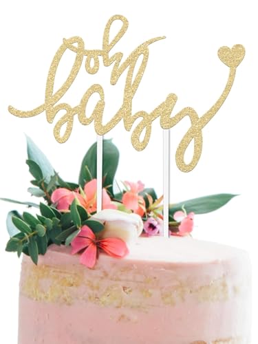 Nine San Oh Baby Cake Topper Gold Oh Baby for Kuchen Topper Cupcake Toppers Gender Reveal Baby Shower Geburt Dusche Geschlecht Tortendeko von Nine san