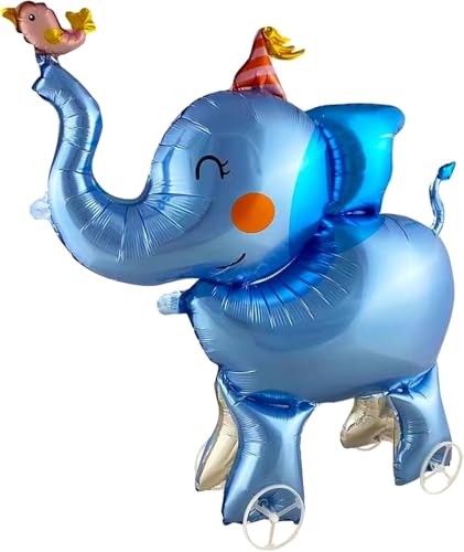 Nine San Walking Elefant Luftballons Stehend 3D Elephant Folienballon with Wheels Elefanten Helium Ballon Walker Elefantballon Babyshower Party Geburtstag Deko von Nine san