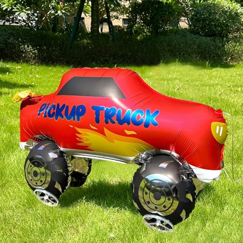 Nine San Walking Monster Truck Luftballons Stehend Riesen Rot Monstertruck Folienballons With Wheels Walker Auto Helium Ballon Rennwagen Kindergeburtstag Party Deko von Nine san