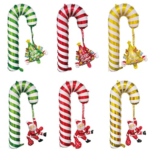 Nine San Weihnachten Zuckerstangen Luftballons Zuckerstange Folienballons Weihnachtsstangen Candy Cane Ballons Weihnachts Party Deko 6 Stücke(47 * 70cm) von Nine san