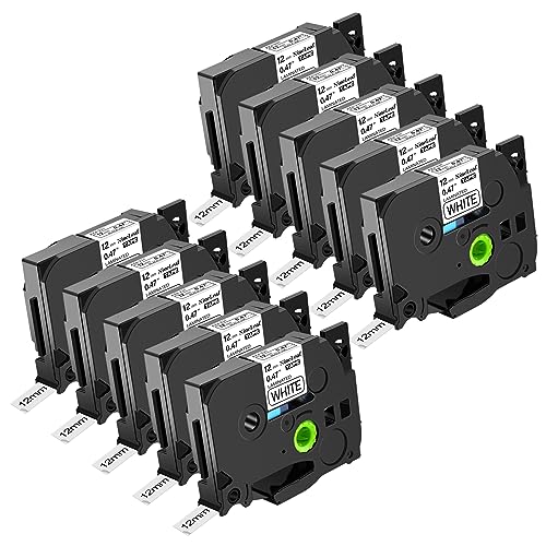 NineLeaf 10 Packung Ersatz für Brother P-Touch TZe-231 TZe231 TZ231 AZe 12mm 0.47'' Bänder Laminiertes Schwarz auf Weiß Schriftband für Ptouch PT-D200 D450 D400VP D400 E300 E100 Beschriftungsgerät von NineLeaf