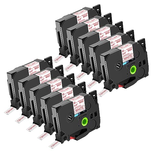 NineLeaf 10 Packung Ersatz für Brother P-Touch TZe-242 TZe242 TZ242 AZe 18mm 0.7'' 8m Laminiertes Rot auf Weiß Schriftband Bänder für Ptouch PT-1830 1830C 1830SC 1830VP 1880 Beschriftungsgerät von NineLeaf