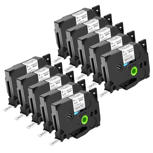 NineLeaf 10 Packung Ersatz für Brother P-Touch TZe-FX221 TZ-FX221 TZFX221 AZe 9mm 0.35'' Flexibles Bänder Laminiert Schwarz auf Weiß Schriftband für Ptouch PT-E500VP D200SA Beschriftungsgerät von NineLeaf