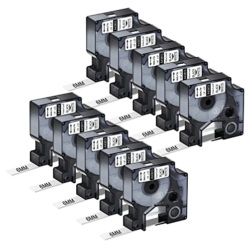 NineLeaf 10 Packung Ersatz für Dymo D1 43613 S0720780 A43613 6mm x 7m 0.23'' Bänder Schwarz auf Weiß Schriftband für LabelManager 160 210D 220P 120P 150 LabelPoint 100 150 200 250 Beschriftungsgerät von NineLeaf