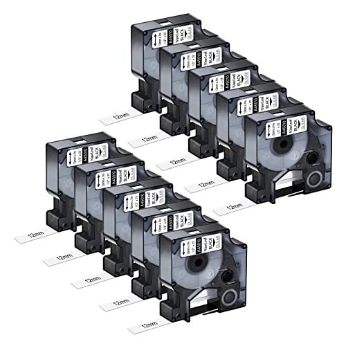 NineLeaf 10 Packung Ersatz für Dymo D1 45010 S0720500 A45010 12mm x 7m 0.47'' Bänder Schwarz auf Transparent Schriftband für LabelManager 160 210D 220P LabelPoint 100 150 200 250 Beschriftungsgerät von NineLeaf