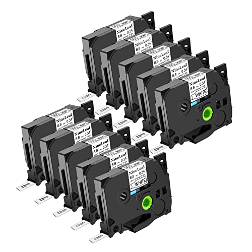 NineLeaf 10 x Kompatibel für Brother P-touch HSe-221 HSe221 HS-221 HS221 HSe Schriftband 8,8mm x 1.5m Schwarz auf Weiß Heißschrumpfschlauch für Drähte Kabel in Ptouch PT-2110 2200 2210 Etikettenband von NineLeaf